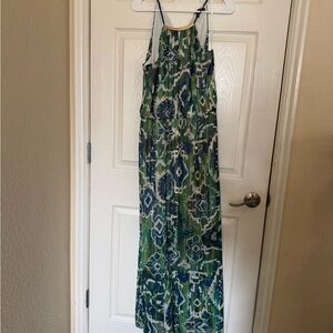 Green and Blue Patterned Maxi Dress